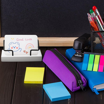 2 Pieces Wood Business Card Holder for Desk,Light Wood Color, Black