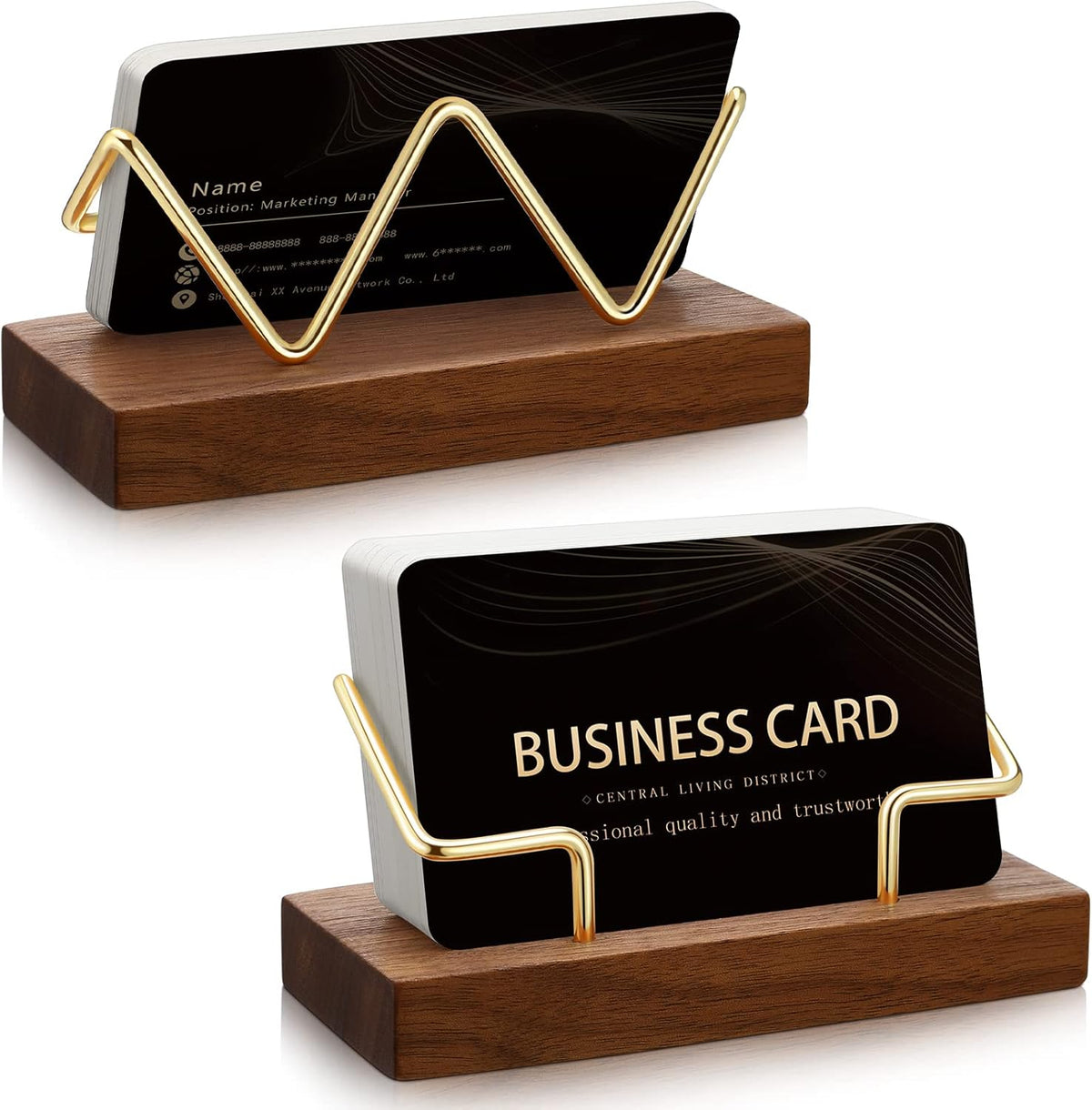 2 Pieces Wood Business Card Holder for Desk,Light Wood Color, Black
