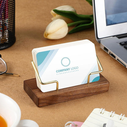 2 Pieces Wood Business Card Holder for Desk,Light Wood Color, Black