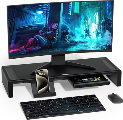 Adjustable Monitor Riser with Drawer & Phone Holder, Foldable Desk Stand