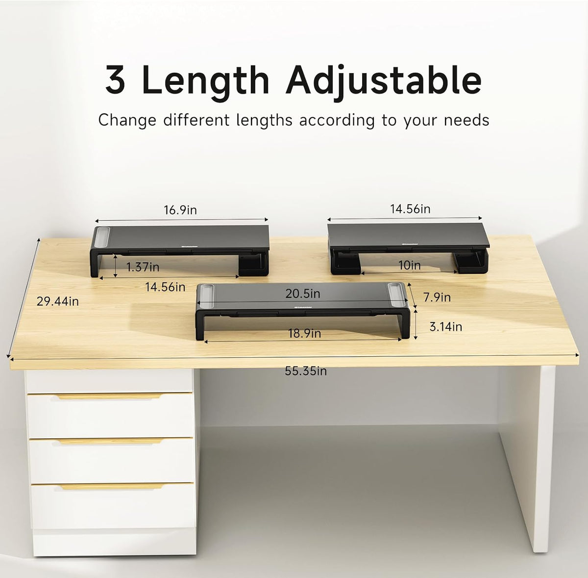 Adjustable Monitor Riser with Drawer & Phone Holder, Foldable Desk Stand