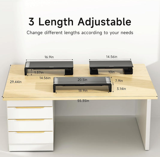 Adjustable Monitor Riser with Drawer & Phone Holder, Foldable Desk Stand