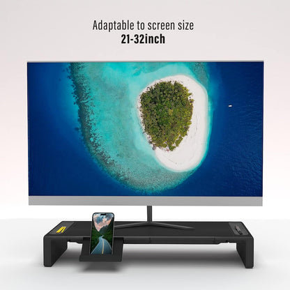 Adjustable Monitor Riser with Drawer & Phone Holder, Foldable Desk Stand