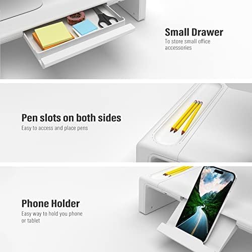 Adjustable Monitor Riser with Drawer & Phone Holder, Foldable Desk Stand