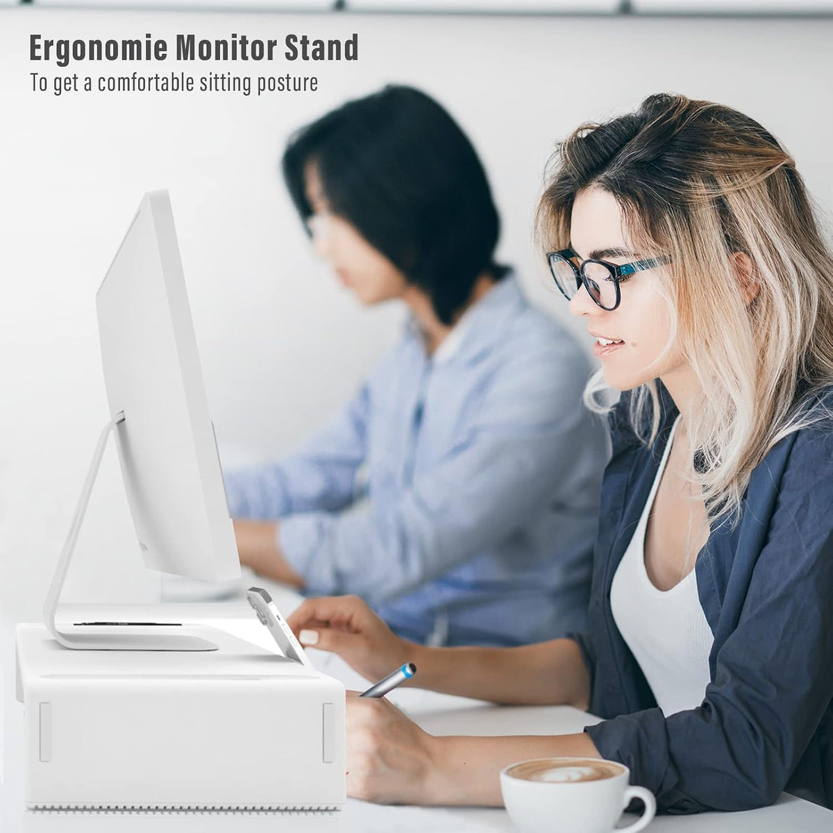 Adjustable Monitor Riser with Drawer & Phone Holder, Foldable Desk Stand