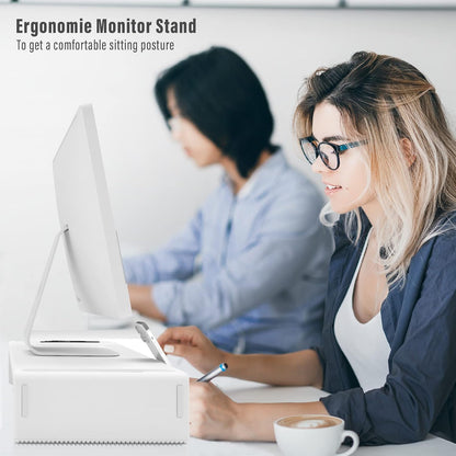 Adjustable Monitor Riser with Drawer & Phone Holder, Foldable Desk Stand