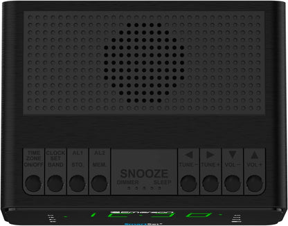 SmartSet Dual Alarm Clock Radio with AM/FM, Auto Time Setting, Sleep Timer, Snooze, 20 Presets, Easy-to-Read .9-inch Jade Green Dimmable LED Display, CKS1900