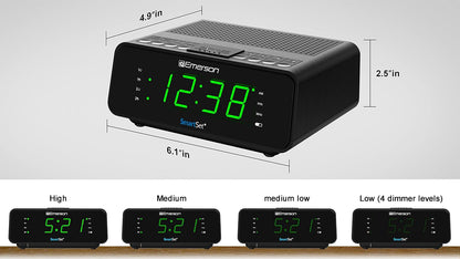 SmartSet Dual Alarm Clock Radio with AM/FM, Auto Time Setting, Sleep Timer, Snooze, 20 Presets, Easy-to-Read .9-inch Jade Green Dimmable LED Display, CKS1900