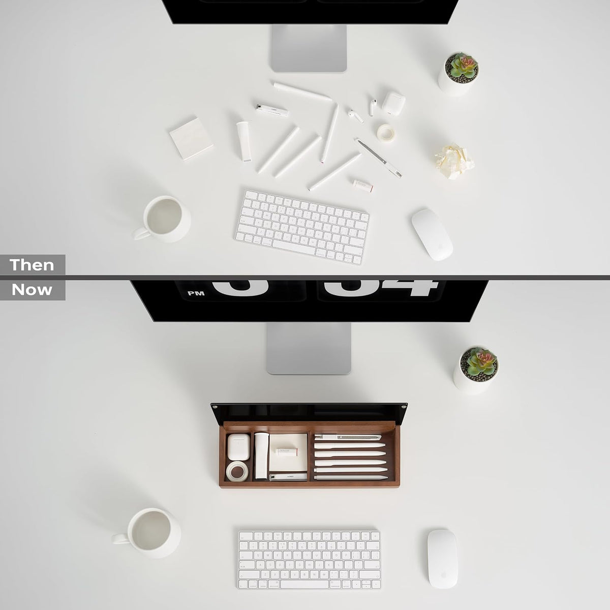 Glass Desktop Whiteboard with Wood Organizer for Small Office Accessories, Aesthetic Desk Dry Erase White Board with Drawer for Home Office Cubicle, Marker & Eraser Included
