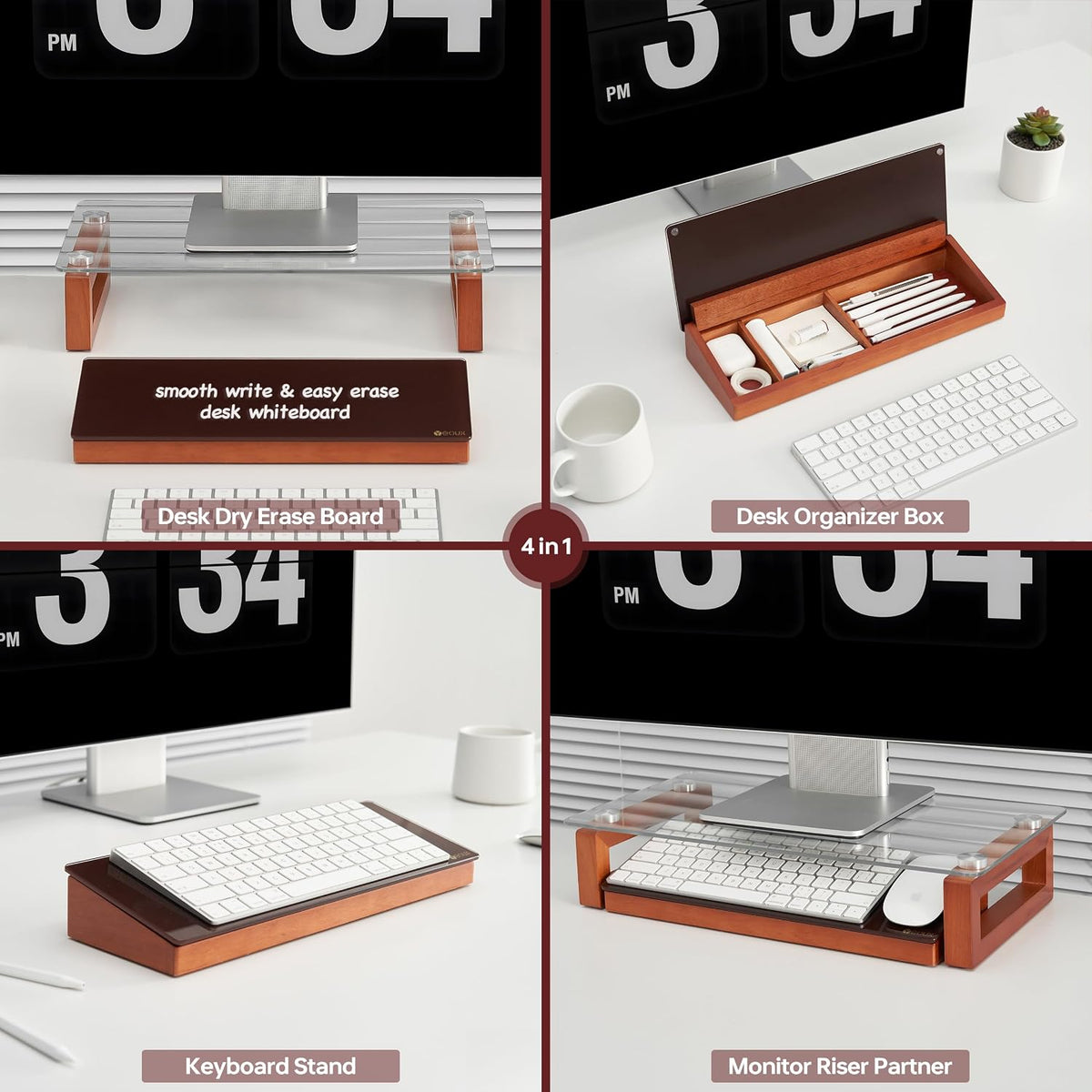 Glass Desktop Whiteboard with Wood Organizer for Small Office Accessories, Aesthetic Desk Dry Erase White Board with Drawer for Home Office Cubicle, Marker & Eraser Included