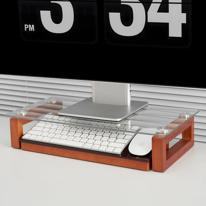 Glass Desktop Whiteboard with Wood Organizer for Small Office Accessories, Aesthetic Desk Dry Erase White Board with Drawer for Home Office Cubicle, Marker & Eraser Included