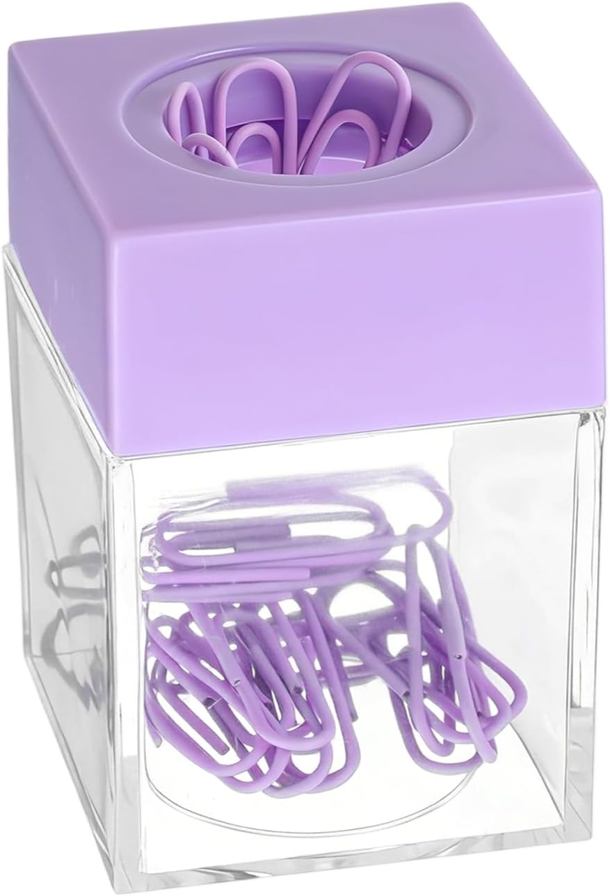 Purple Paper Clip Holder for Desk Paperclip Magnetic Holder Paperclip Dispenser Organizer Storage with Magnetic Top Purple Desk Accessories for School Office