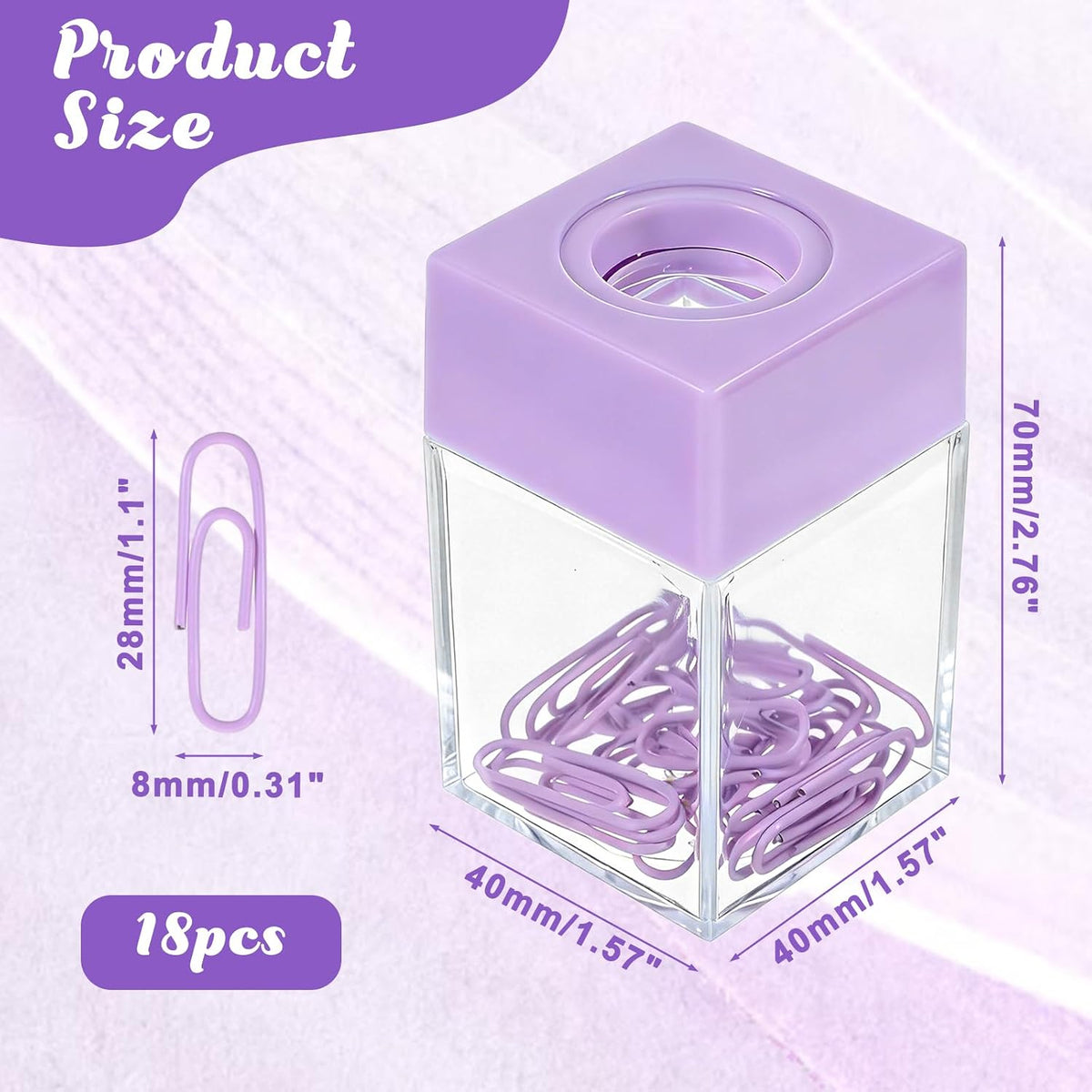 Purple Paper Clip Holder for Desk Paperclip Magnetic Holder Paperclip Dispenser Organizer Storage with Magnetic Top Purple Desk Accessories for School Office
