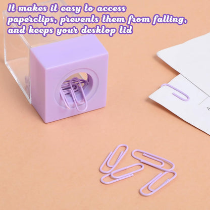 Purple Paper Clip Holder for Desk Paperclip Magnetic Holder Paperclip Dispenser Organizer Storage with Magnetic Top Purple Desk Accessories for School Office