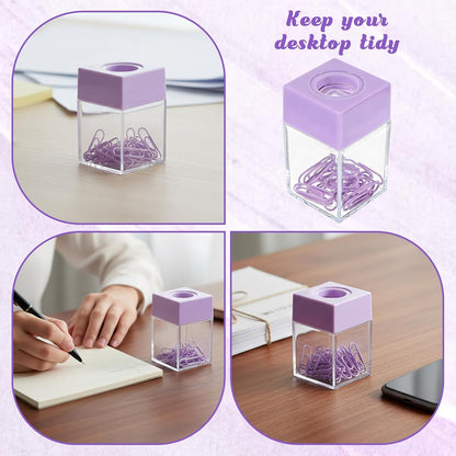 Purple Paper Clip Holder for Desk Paperclip Magnetic Holder Paperclip Dispenser Organizer Storage with Magnetic Top Purple Desk Accessories for School Office