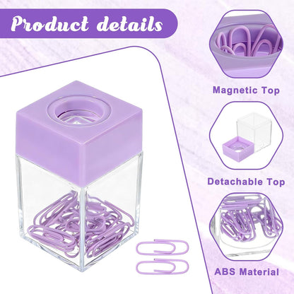 Purple Paper Clip Holder for Desk Paperclip Magnetic Holder Paperclip Dispenser Organizer Storage with Magnetic Top Purple Desk Accessories for School Office