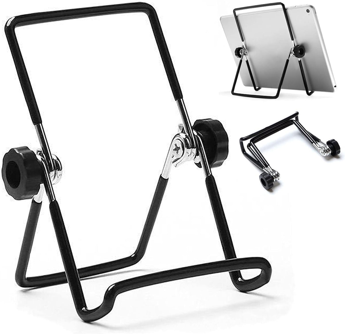 Adjustable Tablet Stand Holder, Non-Slip Foldable Holder Cradle Fit for 9-12.9" Tablets, iPad, Samsung and Kindle Fire, Display Stands Picture Frame Stand for Photos (Large Black)