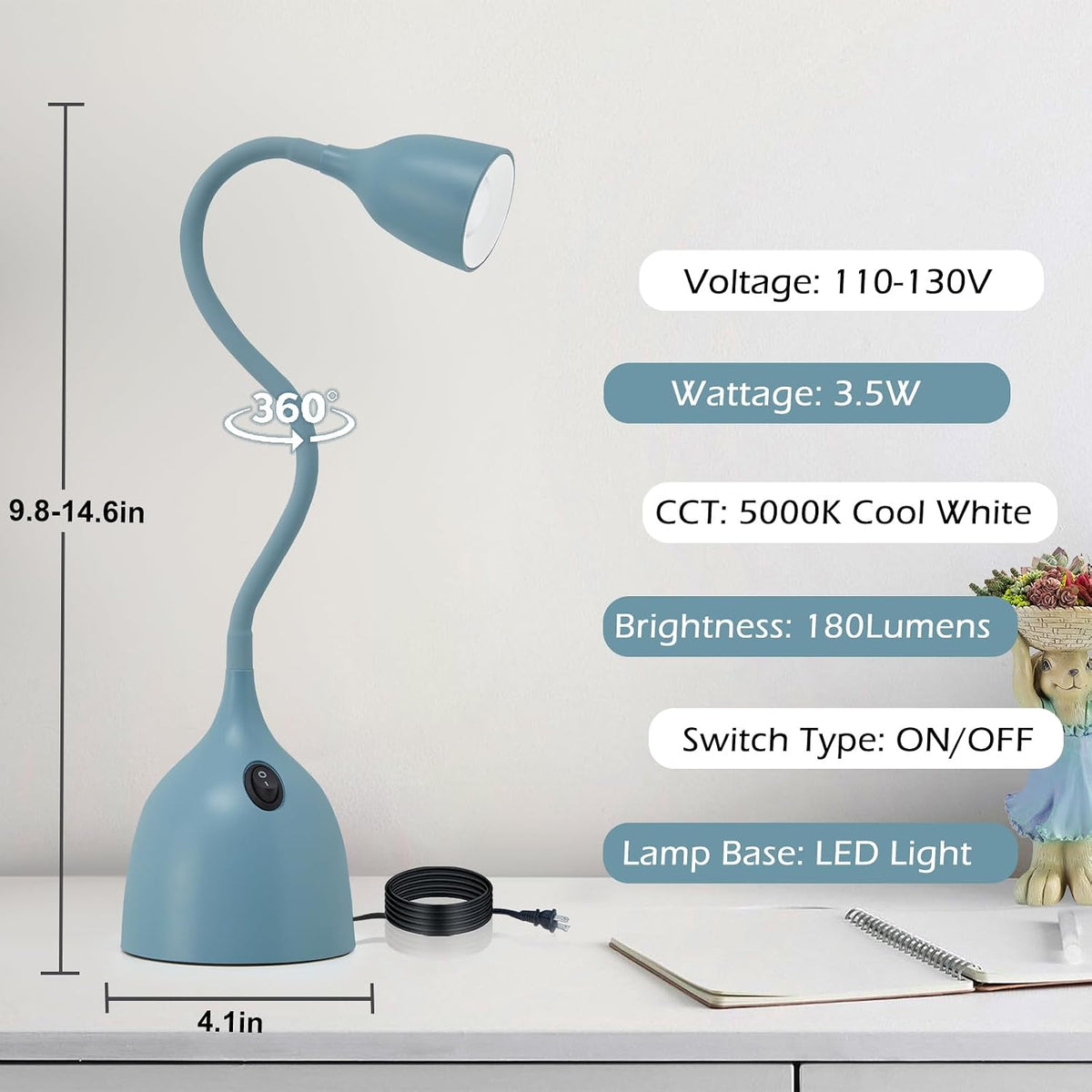 EJIAXIN Desk Lamp for Home Office, LED Reading Light, Black