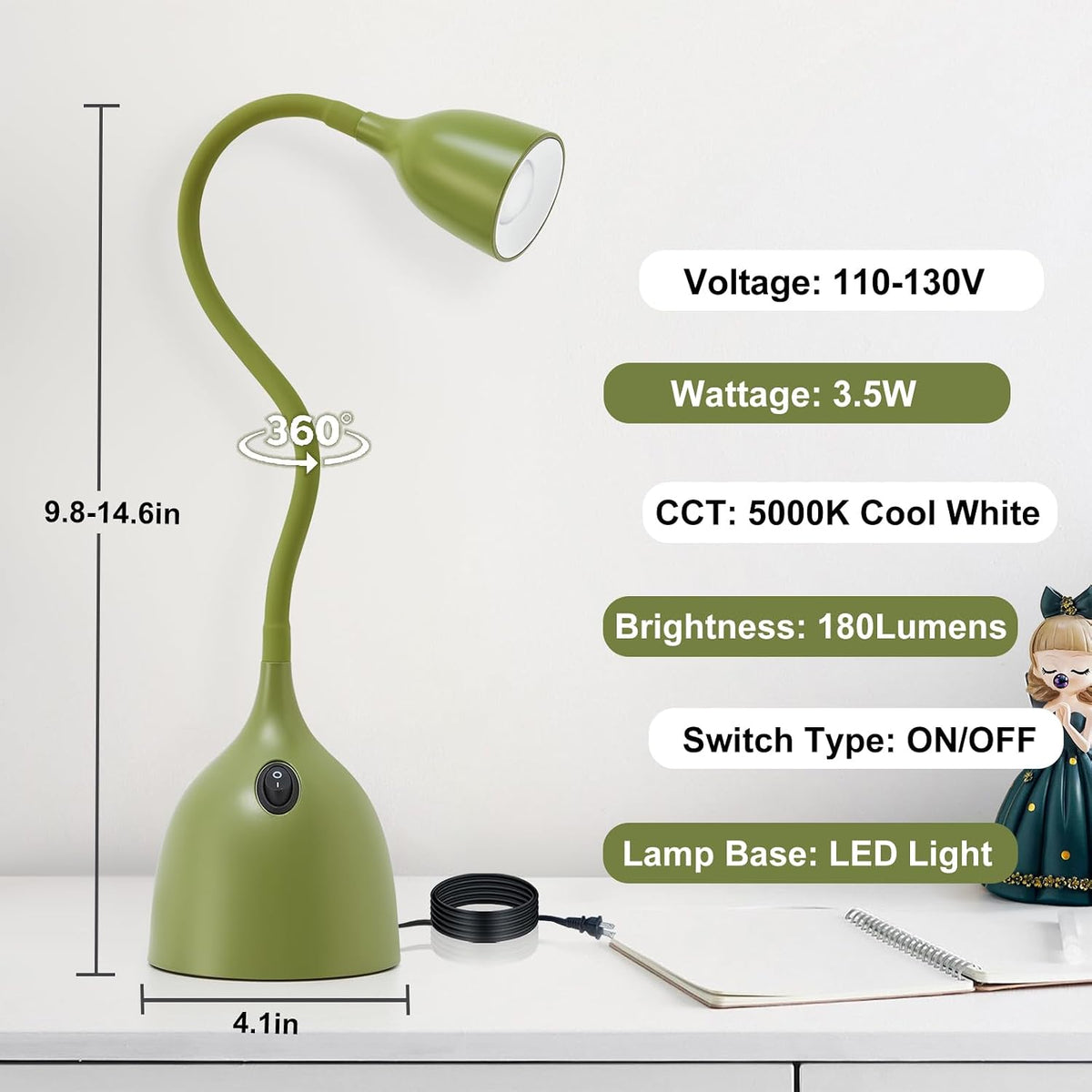 EJIAXIN Desk Lamp for Home Office, LED Reading Light, Black