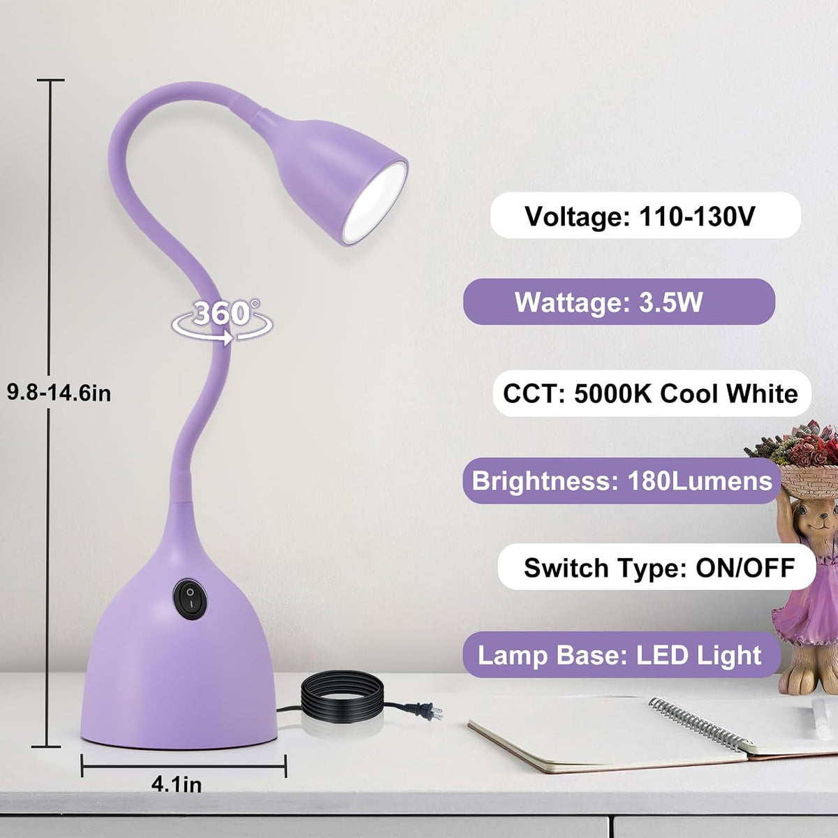 EJIAXIN Desk Lamp for Home Office, LED Reading Light, Black