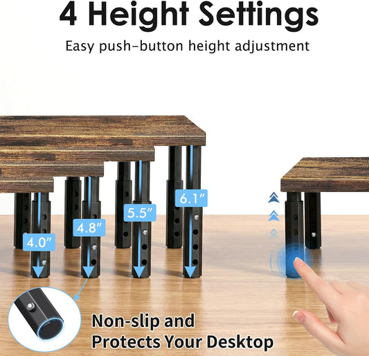 Adjustable Wood Computer Monitor Stand Riser, Office Desk Organizer and Accessories for Monitor, Laptop, PC, Printer, Office Desk Accessories Workspace Organizer for Home Office Supplies, Brown