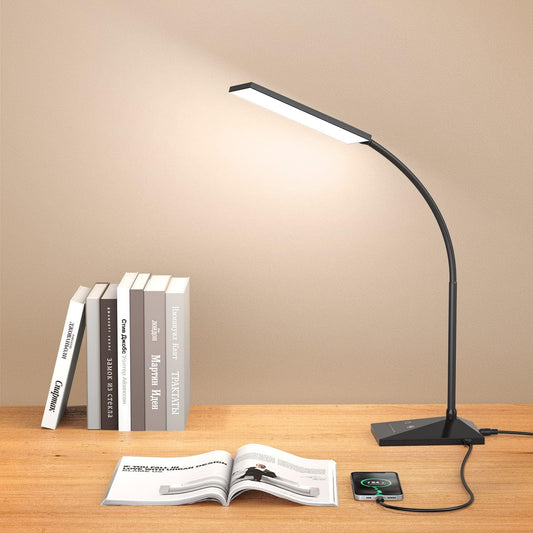 Eye-Caring LED Desk Lamp, Reading Light with USB Charging Port