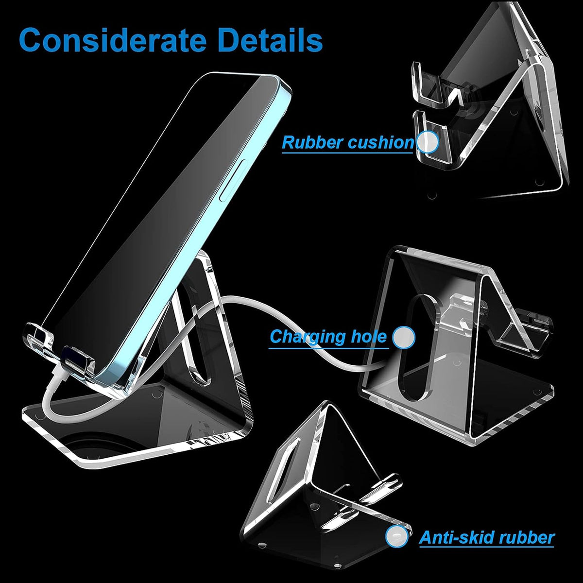Acrylic Cell Phone Stand, Portable Clear Phone Stand for Desk, Compatible with Phone16 15 14 13 Pro Max Mini 12 11 Plus SE, Switch, Android Smartphone, Pad, Tablet, Desk Accessories