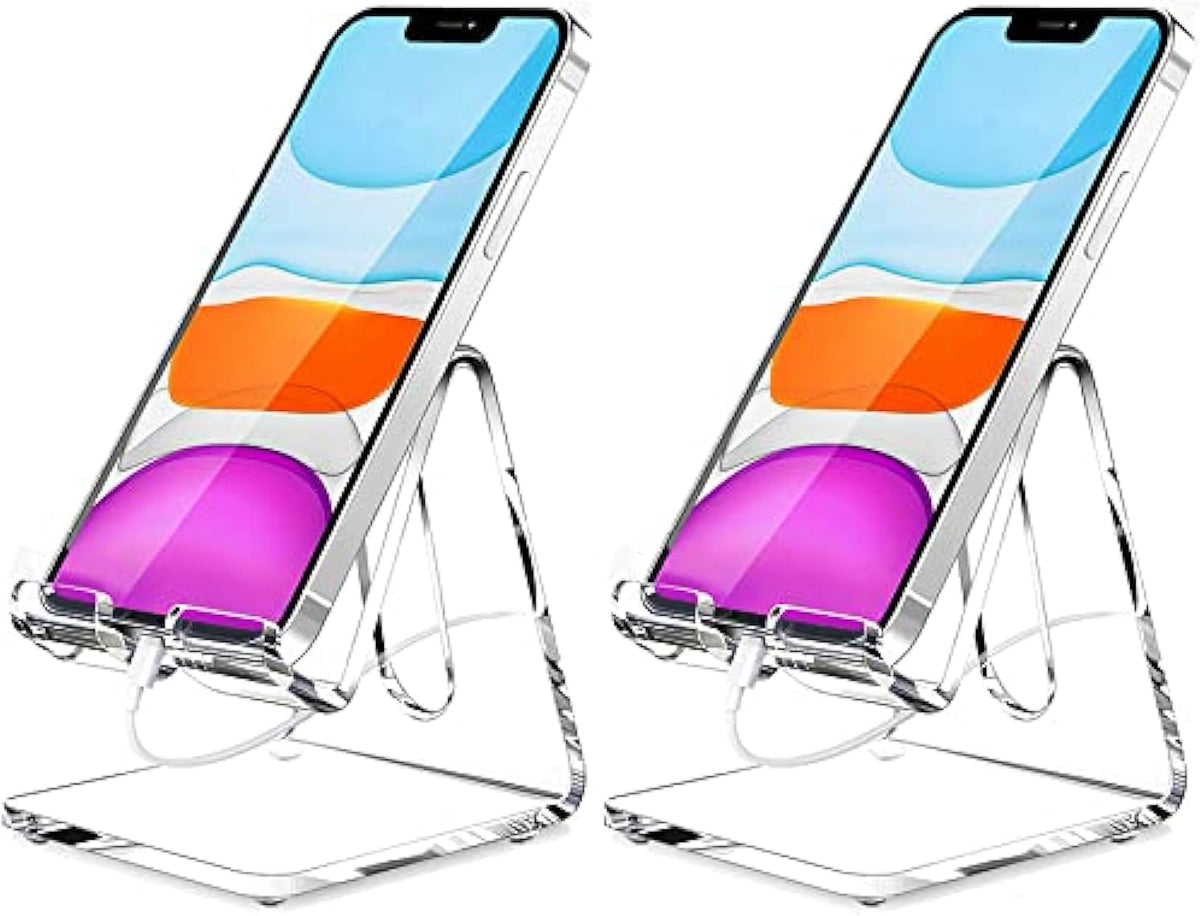 Acrylic Cell Phone Stand, Portable Clear Phone Stand for Desk, Compatible with Phone16 15 14 13 Pro Max Mini 12 11 Plus SE, Switch, Android Smartphone, Pad, Tablet, Desk Accessories