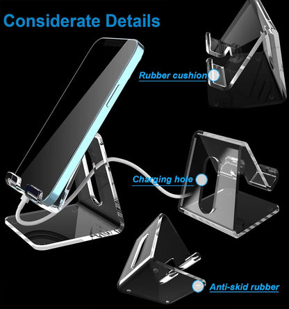 Acrylic Cell Phone Stand, Portable Clear Phone Stand for Desk, Compatible with Phone16 15 14 13 Pro Max Mini 12 11 Plus SE, Switch, Android Smartphone, Pad, Tablet, Desk Accessories