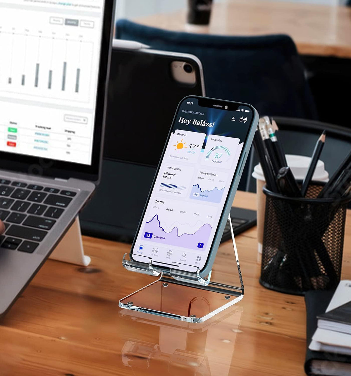 Acrylic Cell Phone Stand, Portable Clear Phone Stand for Desk, Compatible with Phone16 15 14 13 Pro Max Mini 12 11 Plus SE, Switch, Android Smartphone, Pad, Tablet, Desk Accessories