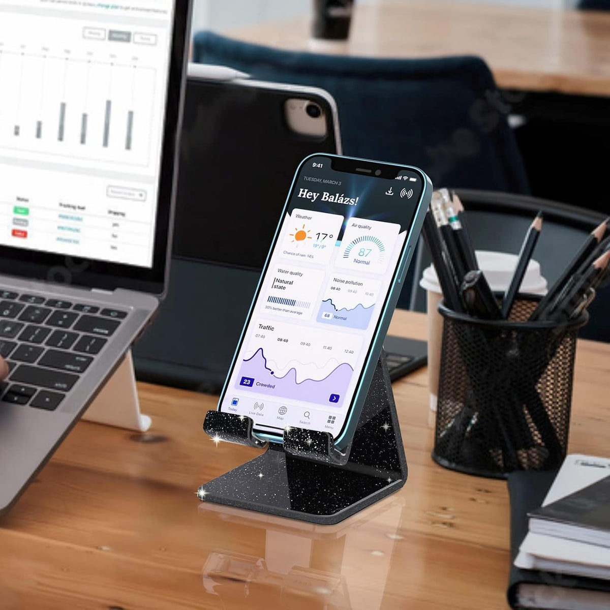 Acrylic Cell Phone Stand, Portable Clear Phone Stand for Desk, Compatible with Phone16 15 14 13 Pro Max Mini 12 11 Plus SE, Switch, Android Smartphone, Pad, Tablet, Desk Accessories