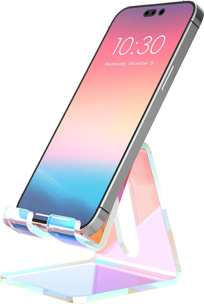 Acrylic Cell Phone Stand, Portable Clear Phone Stand for Desk, Compatible with Phone16 15 14 13 Pro Max Mini 12 11 Plus SE, Switch, Android Smartphone, Pad, Tablet, Desk Accessories