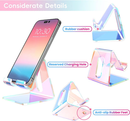 Acrylic Cell Phone Stand, Portable Clear Phone Stand for Desk, Compatible with Phone16 15 14 13 Pro Max Mini 12 11 Plus SE, Switch, Android Smartphone, Pad, Tablet, Desk Accessories