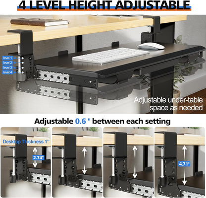 27" x 12" Height Adjustable Keyboard Tray Under Desk with Drawer