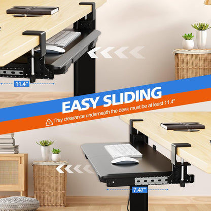27" x 12" Height Adjustable Keyboard Tray Under Desk with Drawer