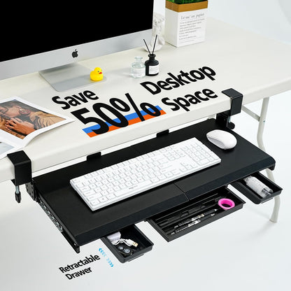 27" x 12" Height Adjustable Keyboard Tray Under Desk with Drawer