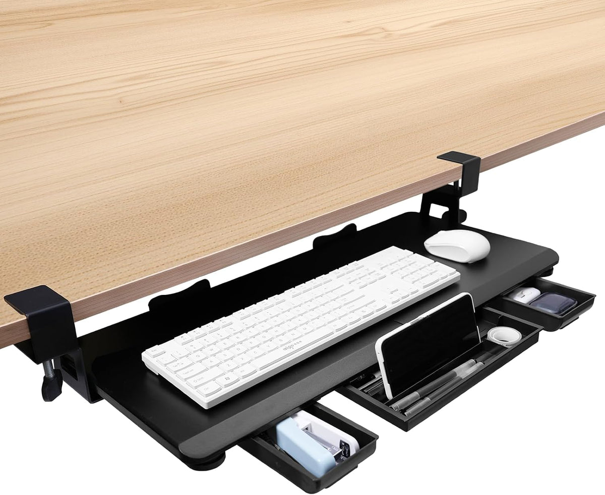 27" x 12" Height Adjustable Keyboard Tray Under Desk with Drawer