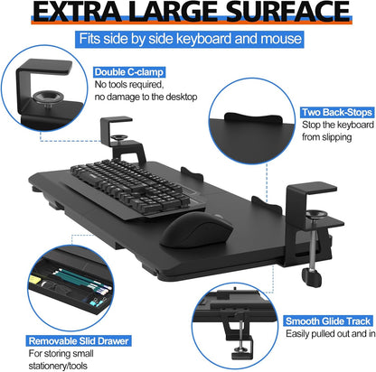 27" x 12" Height Adjustable Keyboard Tray Under Desk with Drawer