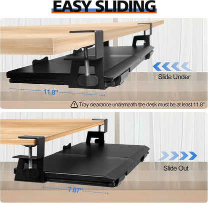 27" x 12" Height Adjustable Keyboard Tray Under Desk with Drawer