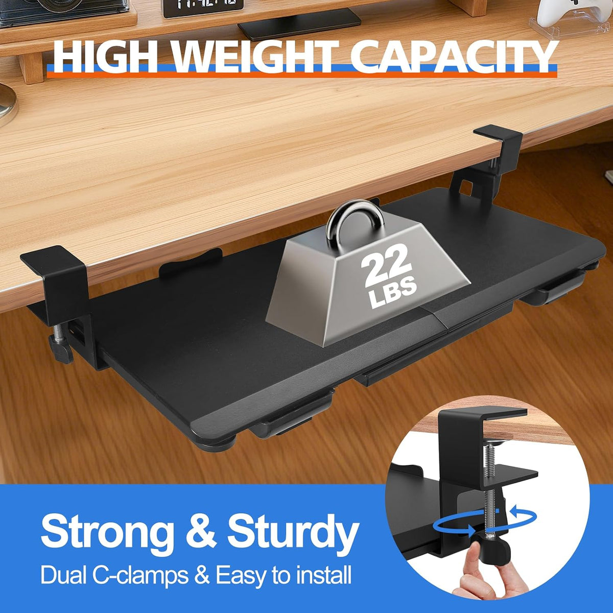 27" x 12" Height Adjustable Keyboard Tray Under Desk with Drawer