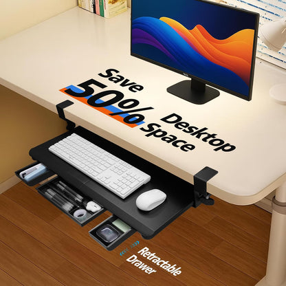 27" x 12" Height Adjustable Keyboard Tray Under Desk with Drawer