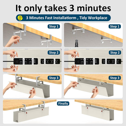 Under Desk Cable Management Tray - Under Desk Cord Management - Clamp/Screw Mount - Fabric Wire Management - Cable Raceways Tray Cord Hiders for Office/Home (Black, 35.8"×5.6")