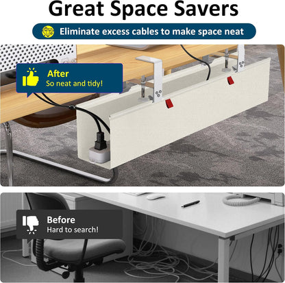 Under Desk Cable Management Tray - Under Desk Cord Management - Clamp/Screw Mount - Fabric Wire Management - Cable Raceways Tray Cord Hiders for Office/Home (Black, 35.8"×5.6")