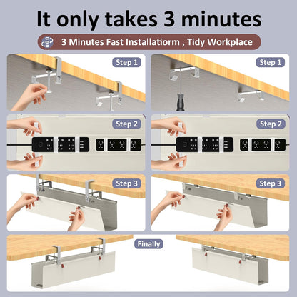 Under Desk Cable Management Tray - Under Desk Cord Management - Clamp/Screw Mount - Fabric Wire Management - Cable Raceways Tray Cord Hiders for Office/Home (Black, 35.8"×5.6")