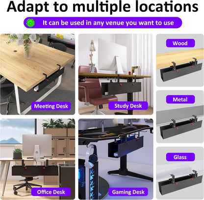 Under Desk Cable Management Tray - Under Desk Cord Management - Clamp/Screw Mount - Fabric Wire Management - Cable Raceways Tray Cord Hiders for Office/Home (Black, 35.8"×5.6")