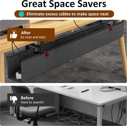 Under Desk Cable Management Tray - Under Desk Cord Management - Clamp/Screw Mount - Fabric Wire Management - Cable Raceways Tray Cord Hiders for Office/Home (Black, 35.8"×5.6")