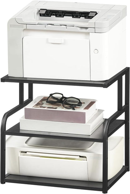 Printer Stand, 3-Tier Desktop Printer Table, Under Desk Printer Storage Office Organizer, Storage Rack with Adjustable Shelf, for Home Office, Kitchen, Living Room, Black BB06PS01