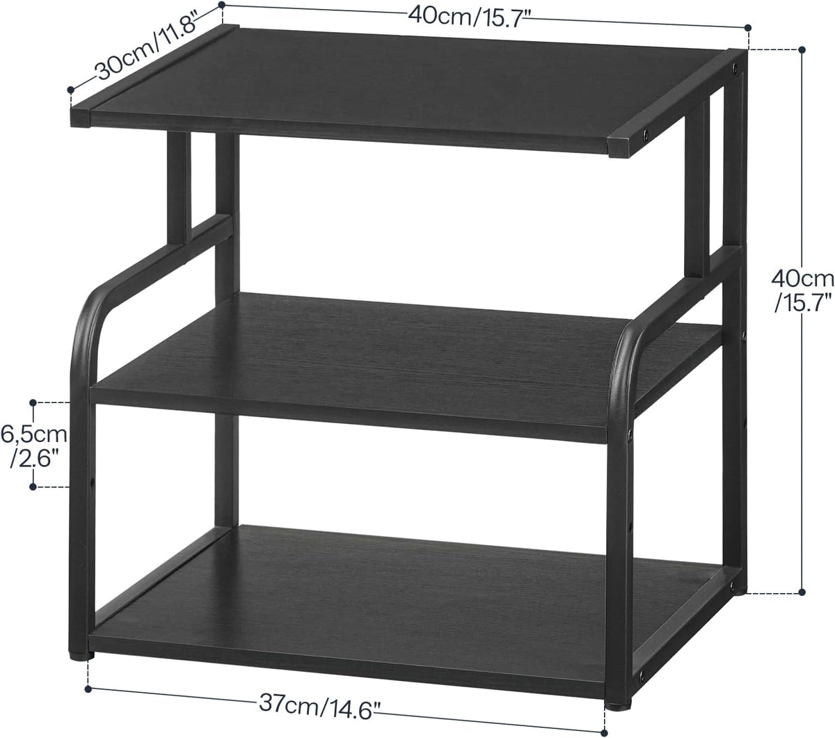 Printer Stand, 3-Tier Desktop Printer Table, Under Desk Printer Storage Office Organizer, Storage Rack with Adjustable Shelf, for Home Office, Kitchen, Living Room, Black BB06PS01