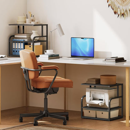 Printer Stand, 3-Tier Desktop Printer Table, Under Desk Printer Storage Office Organizer, Storage Rack with Adjustable Shelf, for Home Office, Kitchen, Living Room, Black BB06PS01