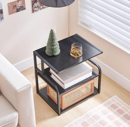 Printer Stand, 3-Tier Desktop Printer Table, Under Desk Printer Storage Office Organizer, Storage Rack with Adjustable Shelf, for Home Office, Kitchen, Living Room, Black BB06PS01